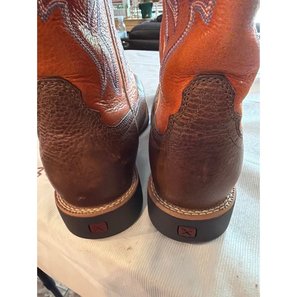 Twisted X Ruff‎ Stock Brown Orange Leather Square Toe Western Boots YBK0003 6M